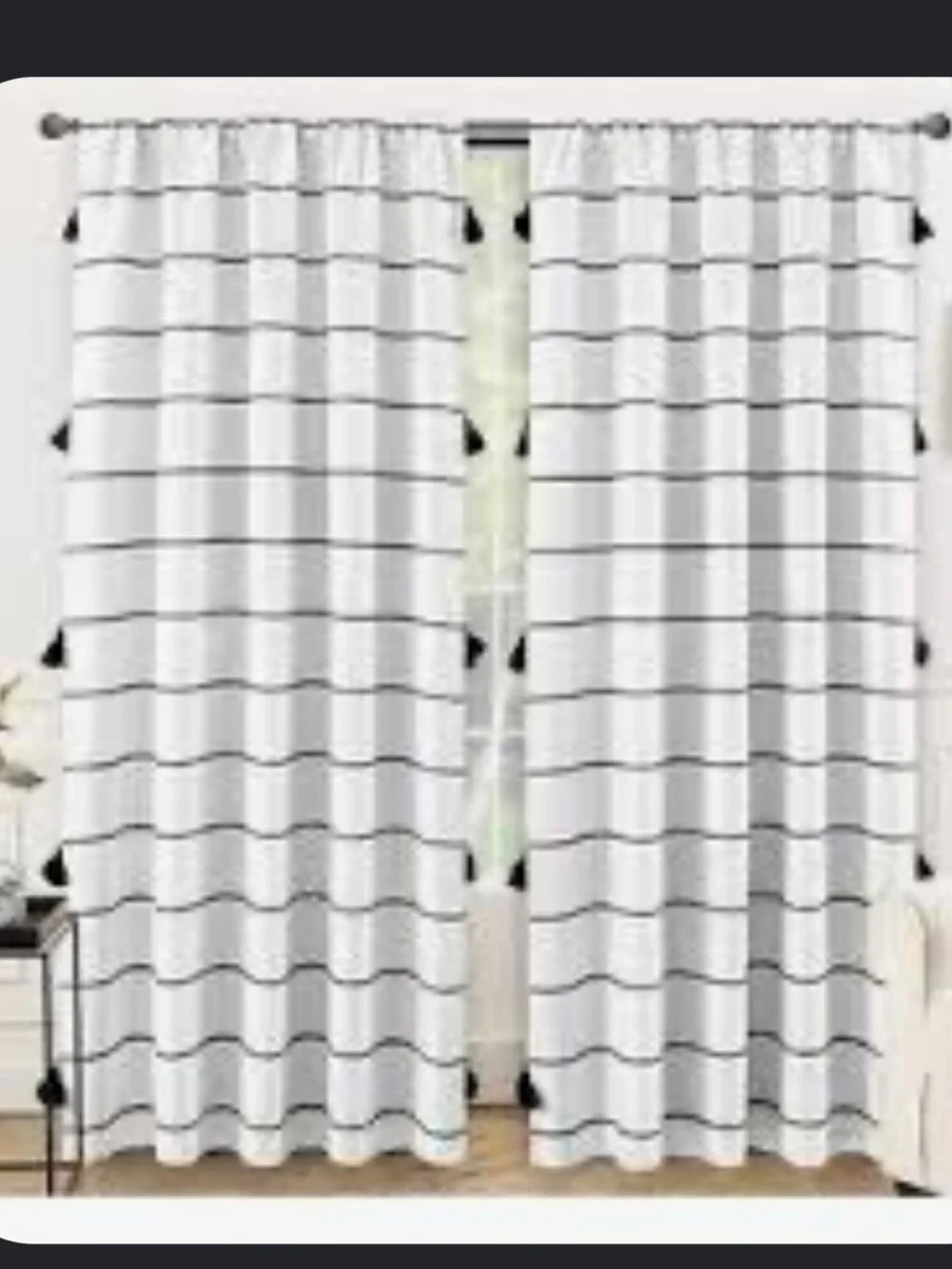 Opalhouse Contrast Stripe with Tassel Light Filtering Curtain Panel Ebony/White